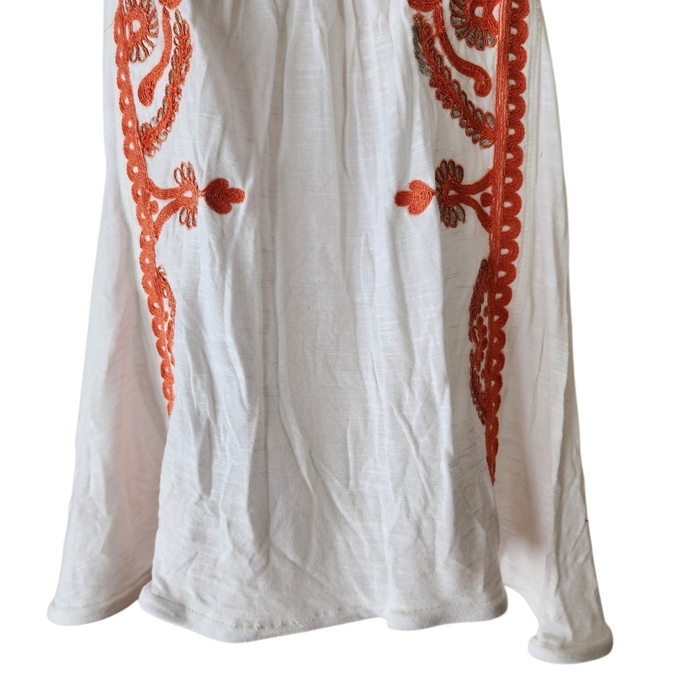 Free People Embroidered Boho Top Women's Large White Orange Tunic Blouse - Picture 3 of 12